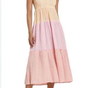 River Island Peach & Light Pink Tiered Midi Dress